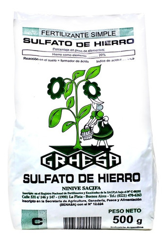 Sulfato De Hierro GRHESA x 500 Gms.
