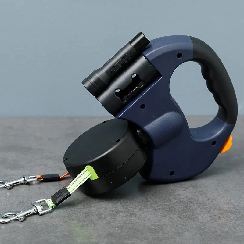 Correa Extensible Para 2 Perros x 3 Mts. Con Porta Bolsas y Linterna - Imagen 2