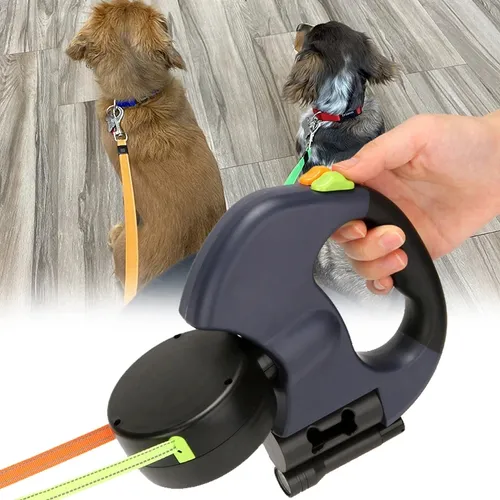 Correa Extensible Para 2 Perros x 3 Mts. Con Porta Bolsas y Linterna